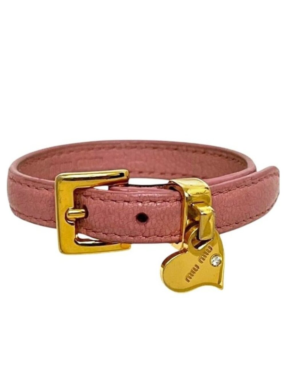Miu Miu Bracelet Heart Leather Pink Logo Charm
